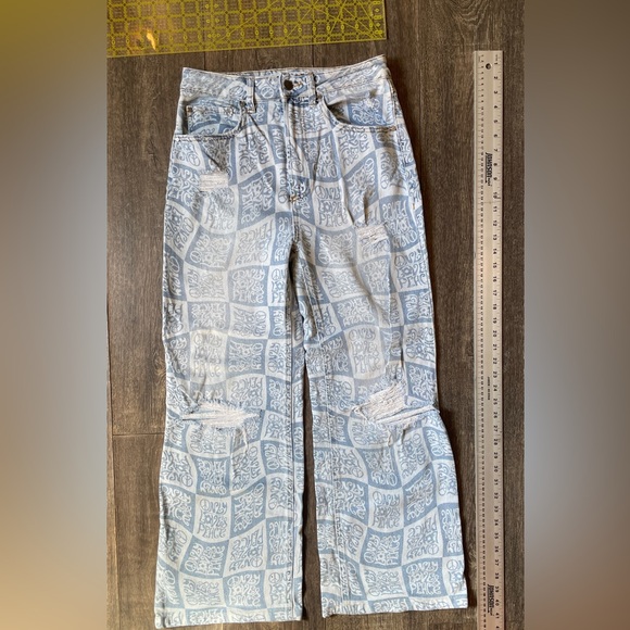 7 Peace & Love blue denim ripped jeans. High waist. Wide legs. - Picture 3 of 6